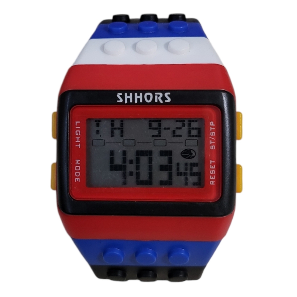 LOGO Block Silicone LCD Digital Light Unisex Sport Wrist Watch Multicolor B-100